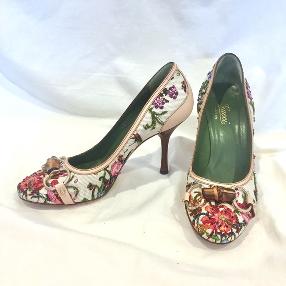 gucci floral pumps